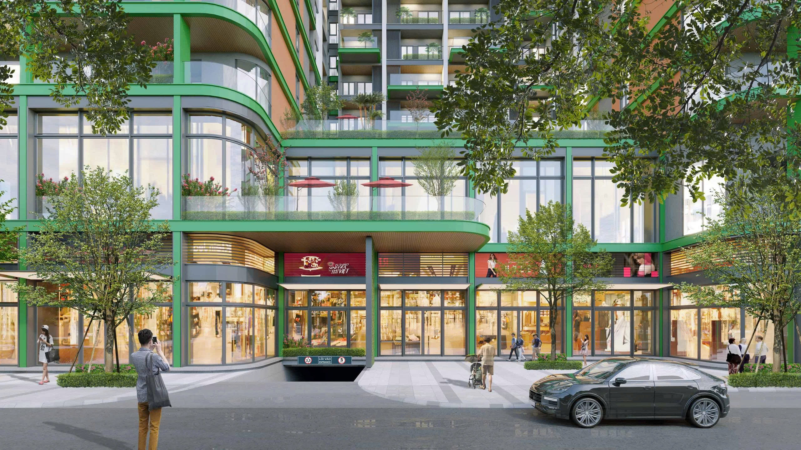 Chuỗi Shop House ngay dưới chân tổ hợp căn hộ FourS Tower. Ảnh: Sun Property