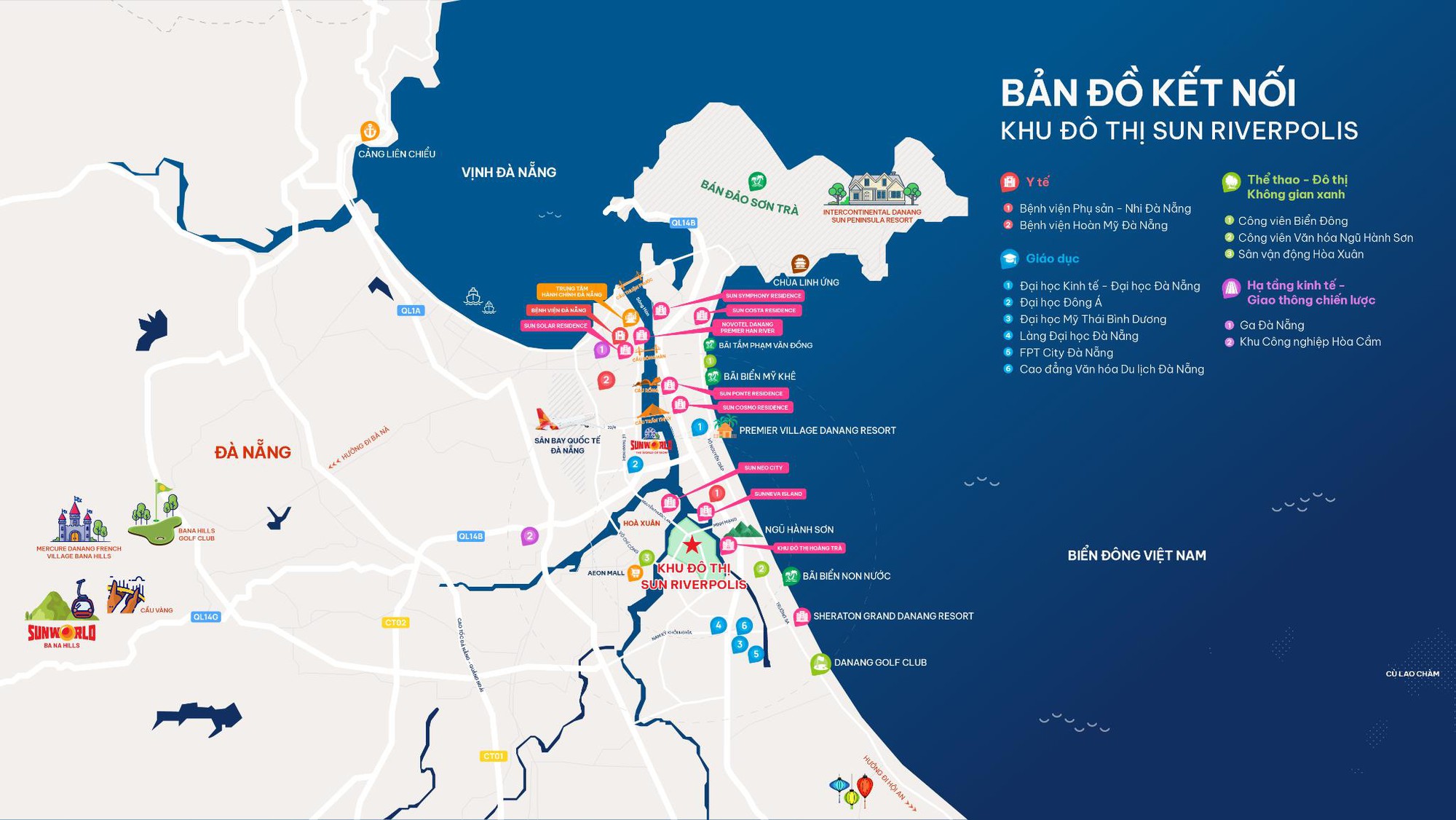 Mọi tiện ích chỉ trong bán kính vài km, khẳng định giá trị sống "một bước chân, ngàn tiện ích" tại FourS Tower. Ảnh: Sun Property.