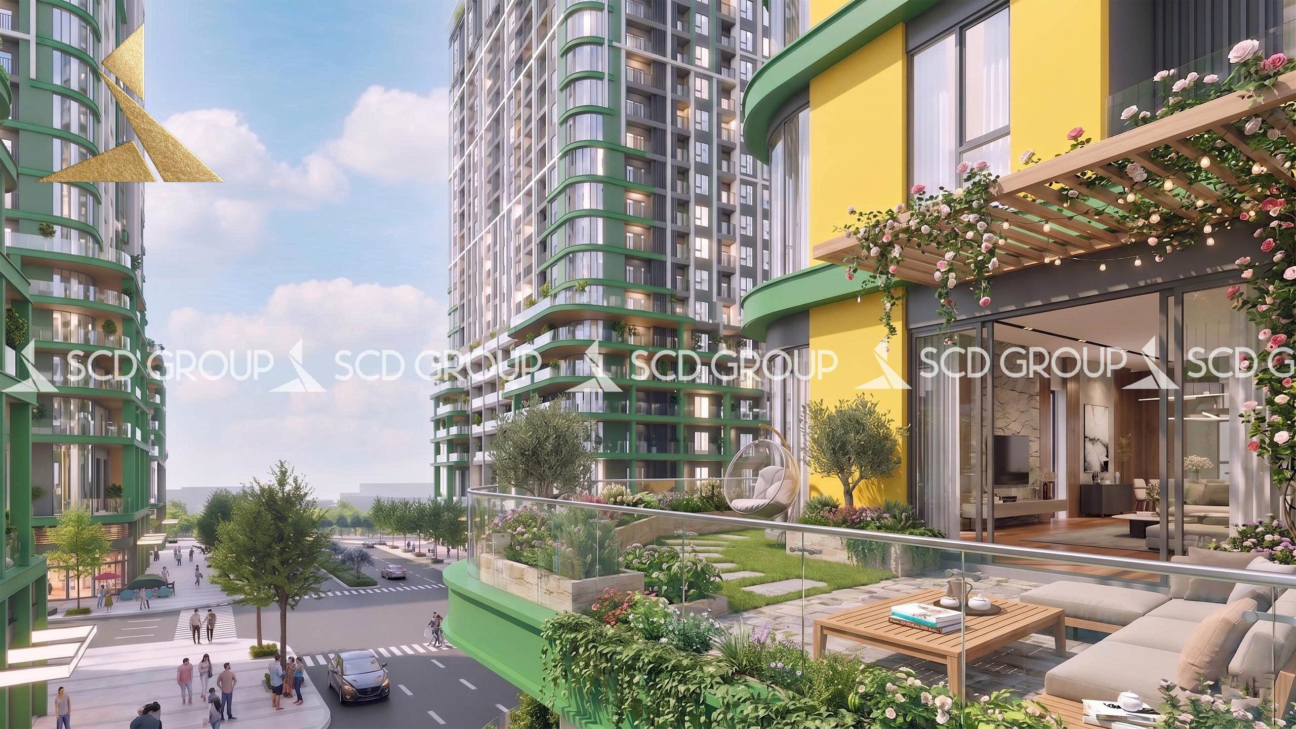 Ban công căn hộ sân vườn FourS Tower – nơi bạn có thể hít thở khí trời và tận hưởng tầm view xanh. (Hình ảnh chỉ mang tính minh họa).