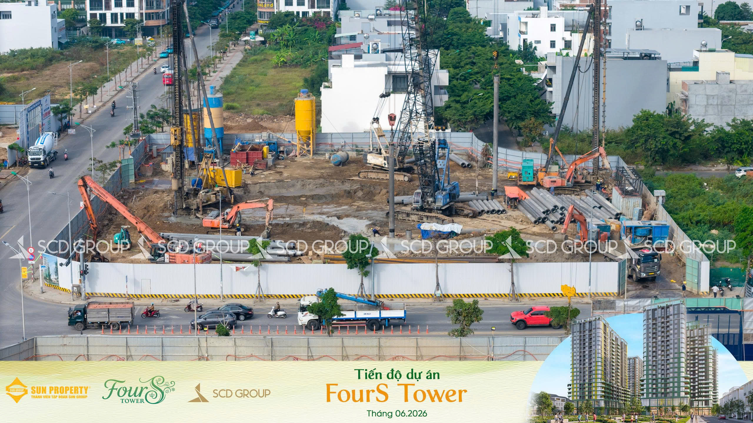 Các hạng mục nền móng, tầng hầm tại dự án FourS Tower đang được gấp rút thực hiện.