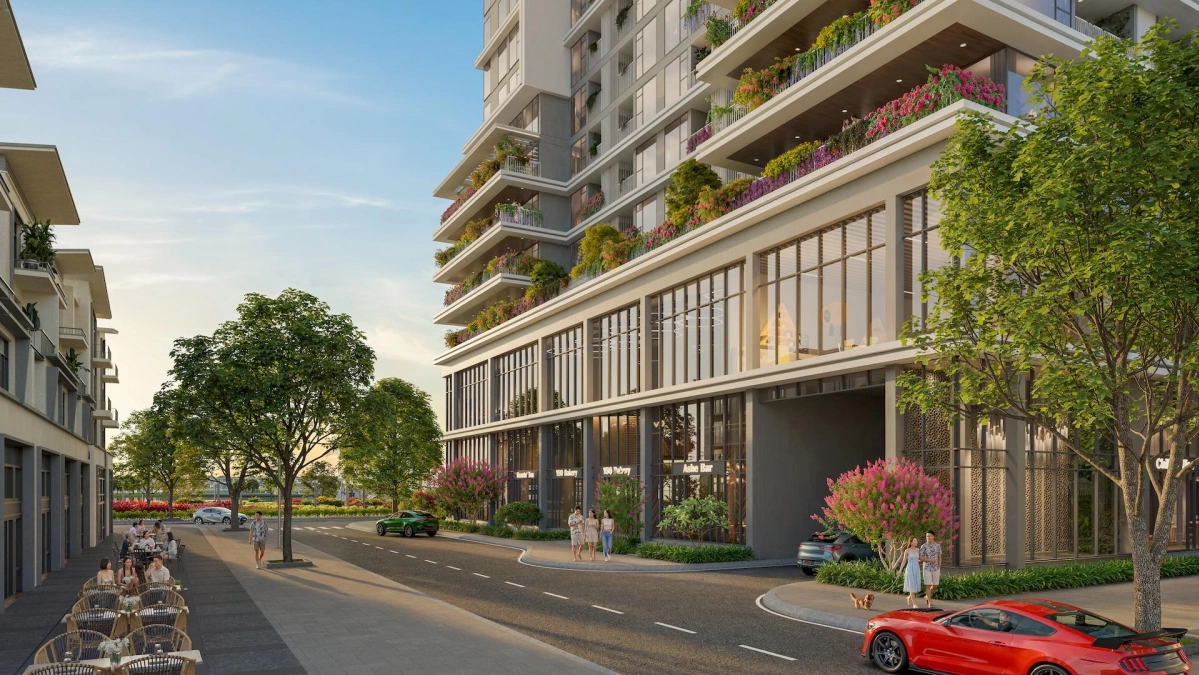 Khối đế Shophouse hiện đại tại S-Light Tower. Ảnh: Sun Property.
