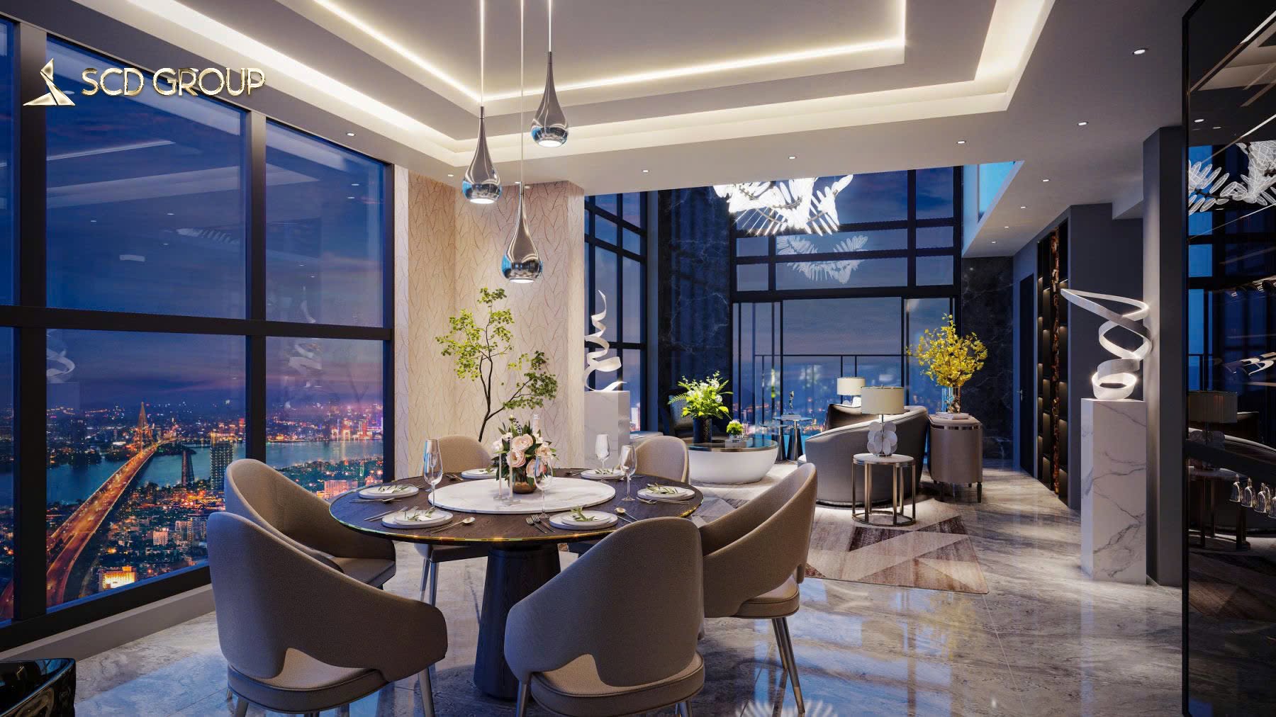 Không gian sống đẳng cấp tại căn hộ Penthouse Duplex. Ảnh: Sun Property.