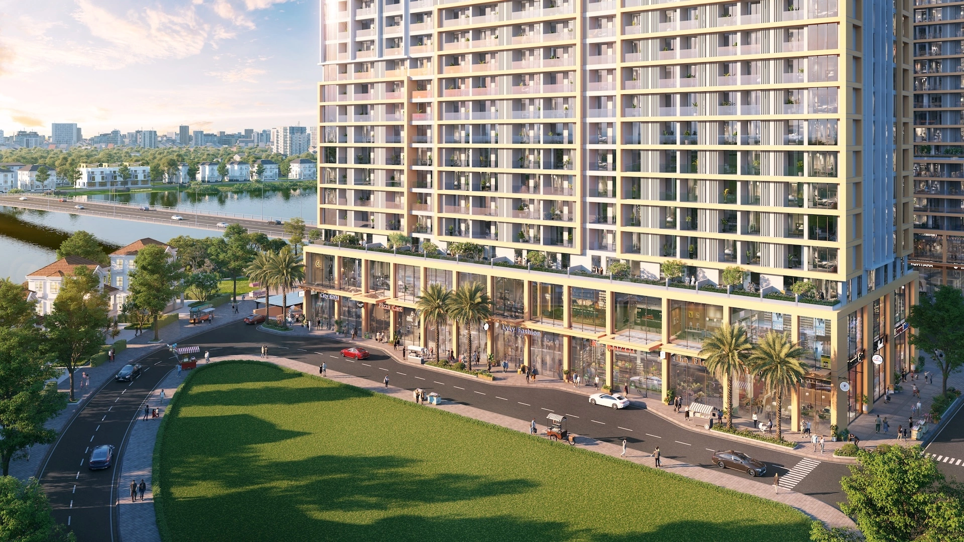 Shophouse khối đế – đón dòng tiền từ cộng đồng cư dân tinh hoa tại dự án. Ảnh: Sun Property.