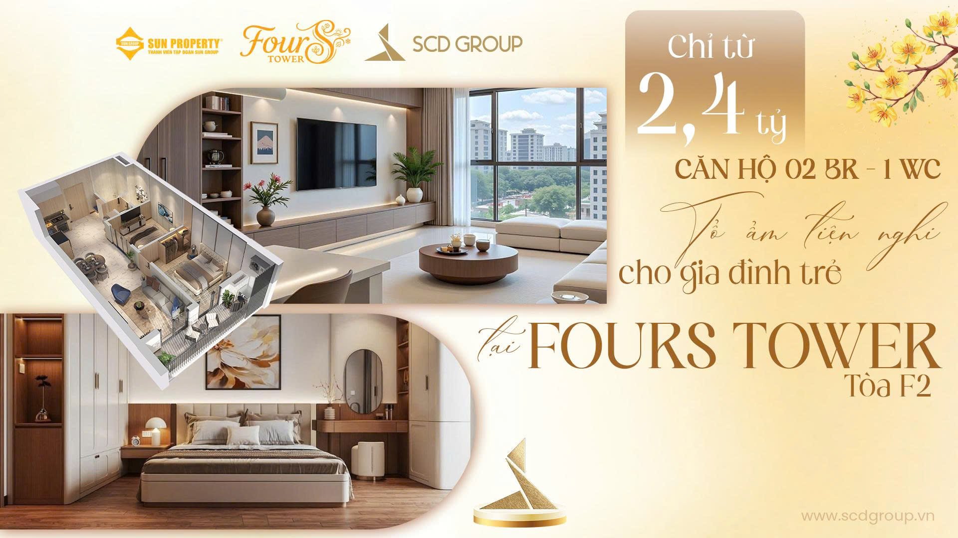 Căn hộ 2 phòng ngủ FourS Tower F2 – Không gian sống tiện nghi cho gia đình trẻ tại Hòa Xuân